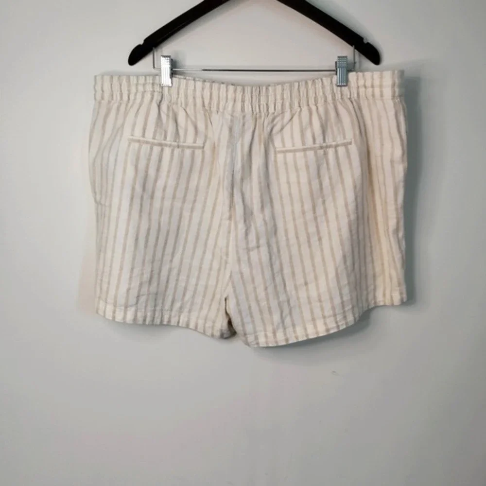 J Crew Linen Blend Beige‎ Stripe Drawstring Beach Resort Preppy Shorts Women 2X